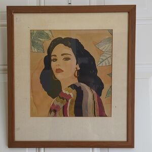 Vintage Signed Watercolor. Gorgeous Lady With Shawl.